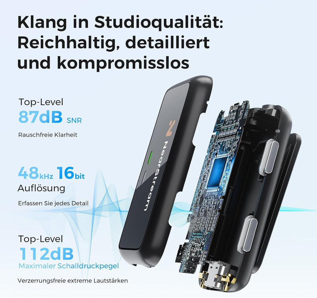 NearStream Wireless Lavalier Mikrofon für Android, iOS, Kamera, PC, kabelloses Mikrofon für Videoauf