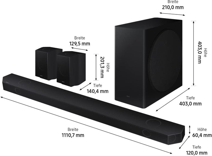 Samsung HW-Q935B 9.1.4-Kanal Q-Soundbar (Deutsches Modell), Rücklautsprecher inklusive, kabelloses