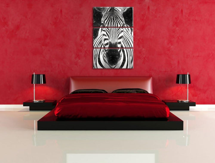 Dark Zebra Porträt Spezial 3-Teiler Leinwandbild 120x80 Bild auf Leinwand, XXL riesige Bilder fertig