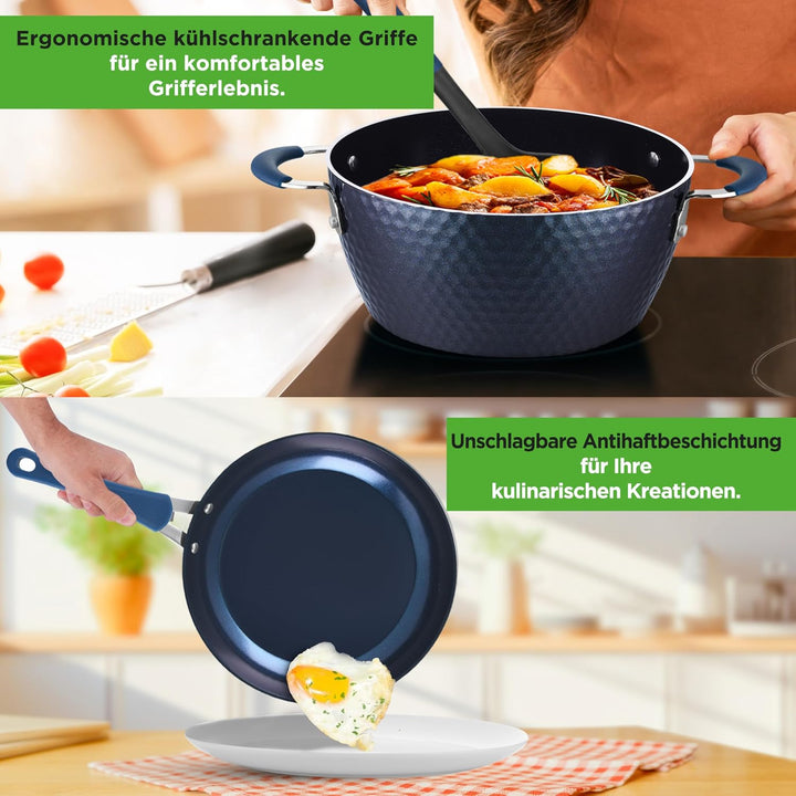 NutriChef Pfannenset &amp; Topfset 11-teilig Antihaftbeschichtet – Kochtopf Set mit Durchsichtigen Decke