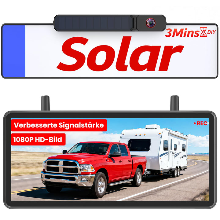 AUTO-VOX Solar Rückfahrkamera Kabellos: 7,2" HD Split-Screen, Dual-Antenne Signal-Upgrade, 3Mins Ins