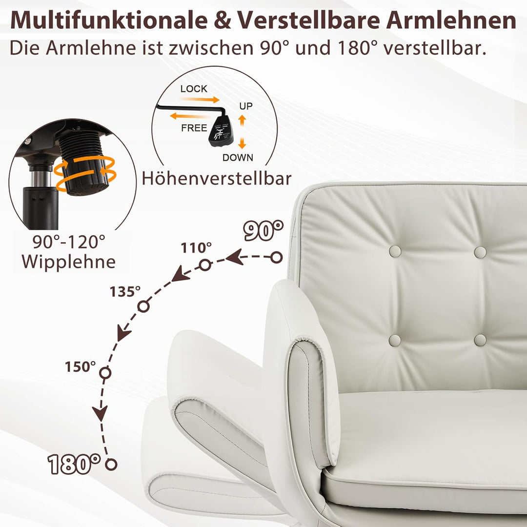 Bürostuhl Ergonomisch mit 5-Stufig Verstellbare Armlehnen, Schreibtischstuhl mit Breitem Sitzkissen,