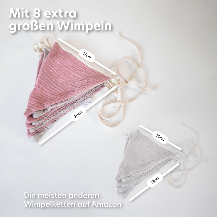 lilimaus Wimpelkette Stoff [Rosa & Beige] - Wimpelkette Kinderzimmer - 100% Baumwolle Handmade Girla