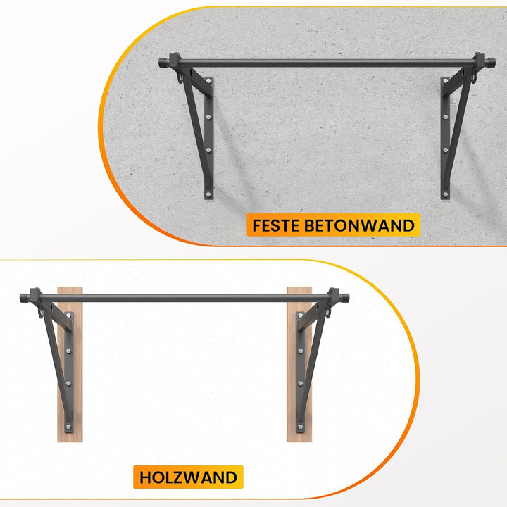 Jusgym Klimmzugstange Wandmontage 130 cm, Pull Up Bar 250 kg Tragfähigkeit, Klimmzugstangen für Kraf