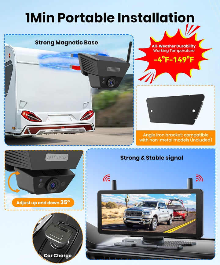 AUTO-VOX Solar Rückfahrkamera Kabellos Mit 7,2" 1080P Display: 1 Min Installation, Enthält Spezielle