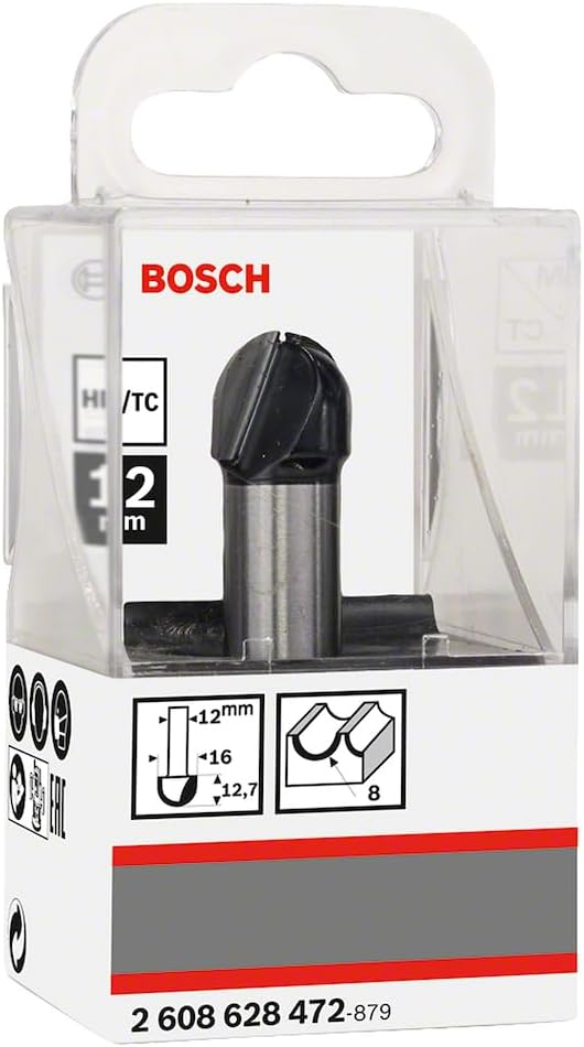 Bosch Professional Zubehör 2 608 628 472 Hohlkehlfräser 12 mm, R1 8 mm, D 16 mm, L 12,7 mm, G 54 mm
