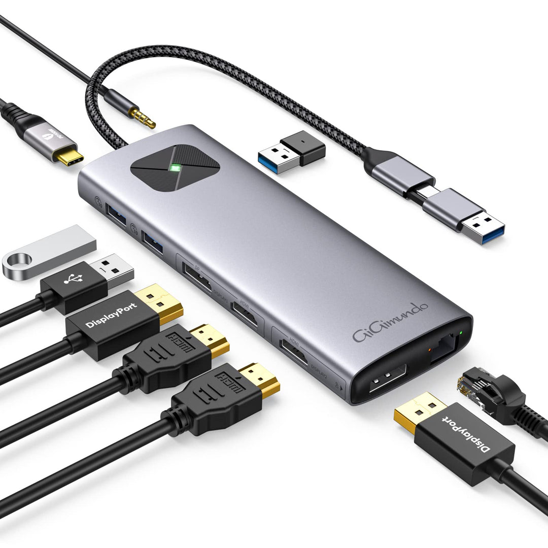 GiGimundo USB C Docking Station, 10 in 1 Dual Display Laptop Docking Station für MacBook Air/Pro mit