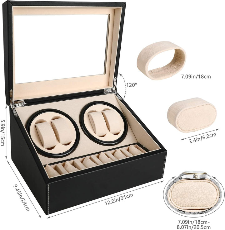 Gifort Automatische Uhrenbeweger Box, Drehen Uhrenbeweger 4+6 Lagerung Schmuckschatulle PU-Leder Uhr