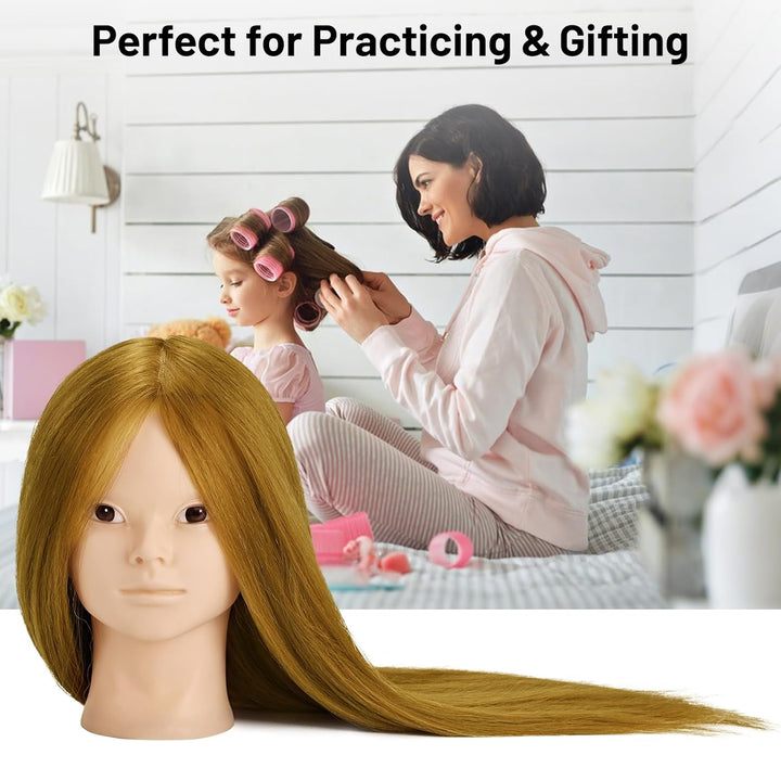 Friseurkopf mit Stativ, Trainingsköpfe mit 90% Echthaar 58CM, Schaufensterpuppe zum Frisieren, für K
