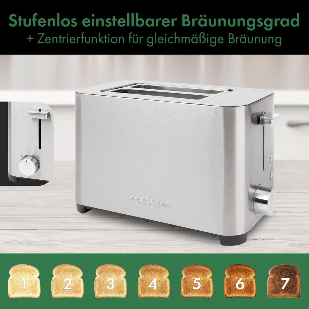 ProfiCook® Toaster | 2 Scheiben-Toaster | Edelstahlgehäuse | Wide Slot | Brötchenaufsatz (abnehmbar)