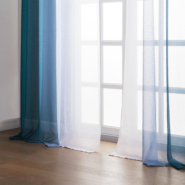 Topfinel Gardinen Türkis Farbverlauf Vorhänge Fenster Vorhang Transparent mit Ösen Ösenvorhang 2er S