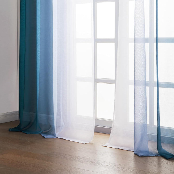 Topfine Farbverlauf Vorhang Türkis und Weisse Gardinen Halbtransparent Vorhänge 225 cm Lang Wohnzimm