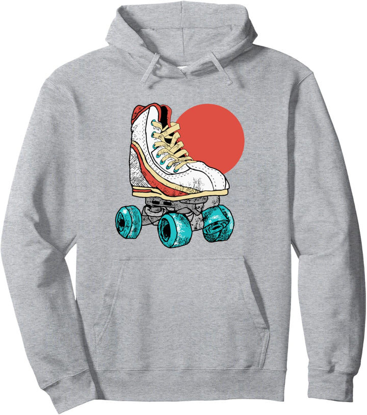Minimalist Roller Skate & Sun Vintage Retro 70s Vibe Graphic Pullover Hoodie
