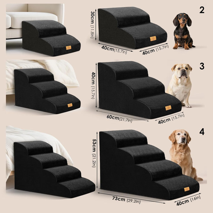 Thihome Hundetreppe für Kleine Hunde, Haustiertreppe 3 Stufen, Hochdichtem Schwamm Hundetreppen 40cm