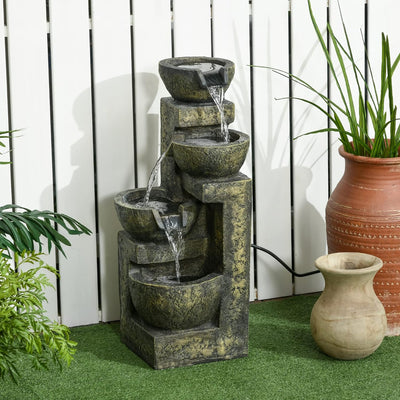Outsunny Gartenbrunnen, Springbrunnen mit Einstellbarer Strömung, 4 Stufen Zierbrunnen, Wasserspiel,