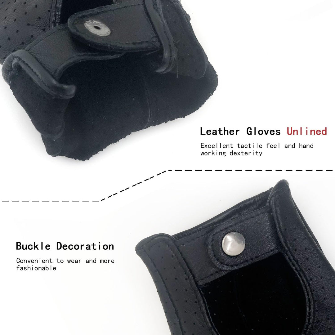 ZLUXURQ Damen-Lederhandschuhe Vollmaschige Fingerlose Halbfinger-Fahrhandschuhe Medium-7" Schwarz, M