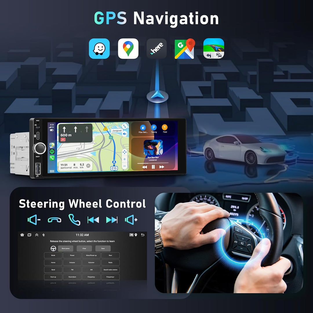 Carplay Autoradio 1 Din 2G+64G, Podofo 6,86 Zoll Touchscreen Autoplayer mit DAB+, BT/FM/RDS/Navi/Len