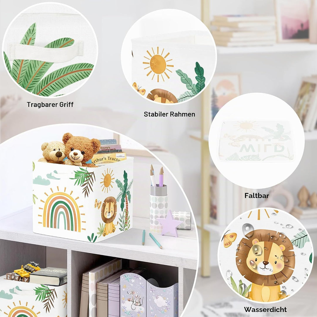 30cm Aufbewahrungsbox 3 Stück Boho Tier Giraffe Löwen Aufbewahrungskorb Kinder Falt Tropische Blätte