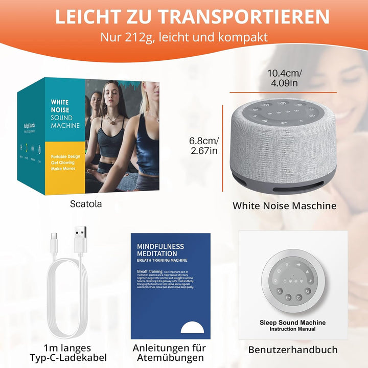 FUNYKICH White Noise Machine, 30 Klänge & Atemtraining, Aufnahmefunktion, Wireless Lautsprecher, 7 F