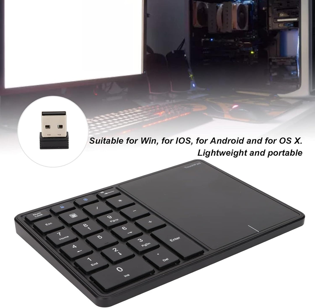 ciciglow Kabelloser Ziffernblock, 2 in 1 BT 4.2 Externe Numpad-Tastatur mit Touchpad 2.4G Type C Cha