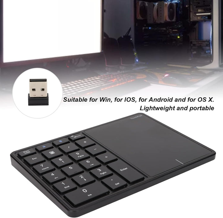 ciciglow Kabelloser Ziffernblock, 2 in 1 BT 4.2 Externe Numpad-Tastatur mit Touchpad 2.4G Type C Cha