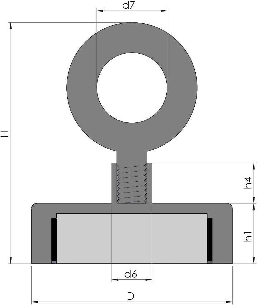Magnetastico® | 1 Stück Neodym N35 Ösenmagnet 75 mm Ø | Haftkraft 164.0 Kilogramm | Ultra starker Ne