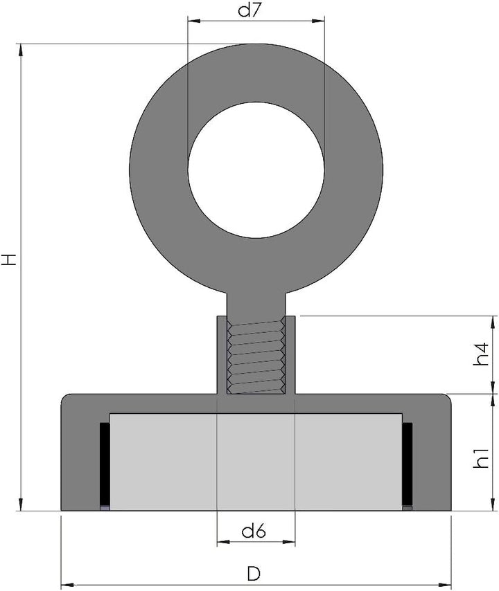 Magnetastico® | 1 Stück Neodym N35 Ösenmagnet 75 mm Ø | Haftkraft 164.0 Kilogramm | Ultra starker Ne