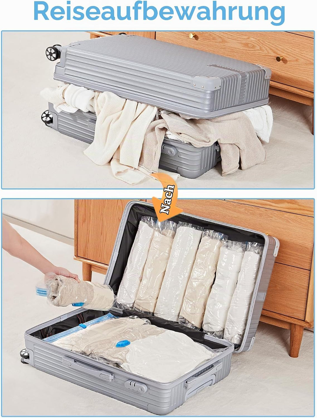 HEETA Vakuumbeutel für Bettdecken, 12 Stück Vakuumierbeutel Kleidung (4 Jumno, 4 Gross, 4 Klein), Wi