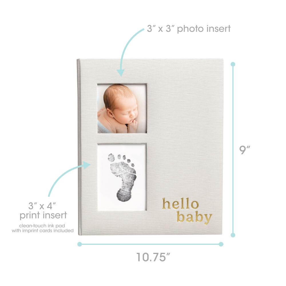 Pearhead Linen Memory Book for Baby Boy or Girl, First 5 Years, Monthly Milestone Scrapbook and Phot