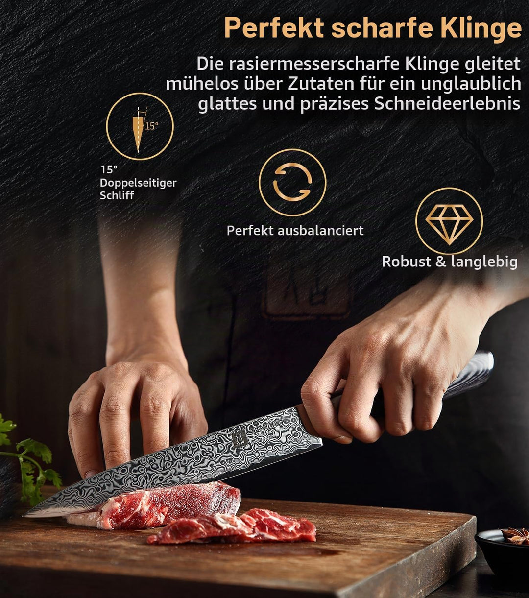 XINZUO Damaststahl Küchenmesser Set 7er -67 Schichten Damaststahl Chefmesser 7 Teilig Messerblock Se