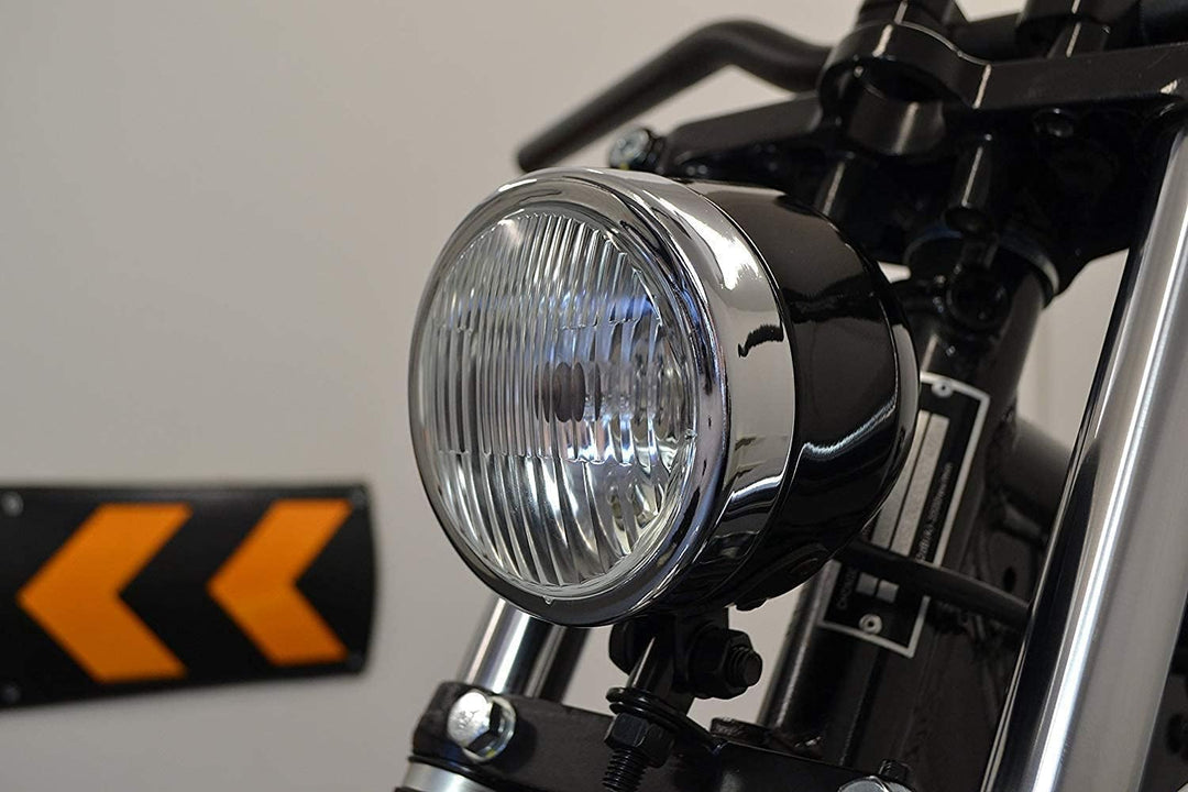 Alchemy Parts 4 1/2" Glänzend Schwarz & Chrom Scheinwerfer 12V 55W für Massgefertigt Projekt Motorra