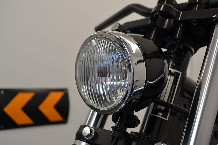 Alchemy Parts 4 1/2" Glänzend Schwarz & Chrom Scheinwerfer 12V 55W für Massgefertigt Projekt Motorra