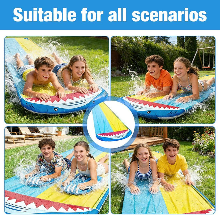 Wasserrutsche Garten, 15.8ft/480cm Doppelrutsche mit Eingebautem Sprinkler, Sommer-Rutsch-Wasserruts