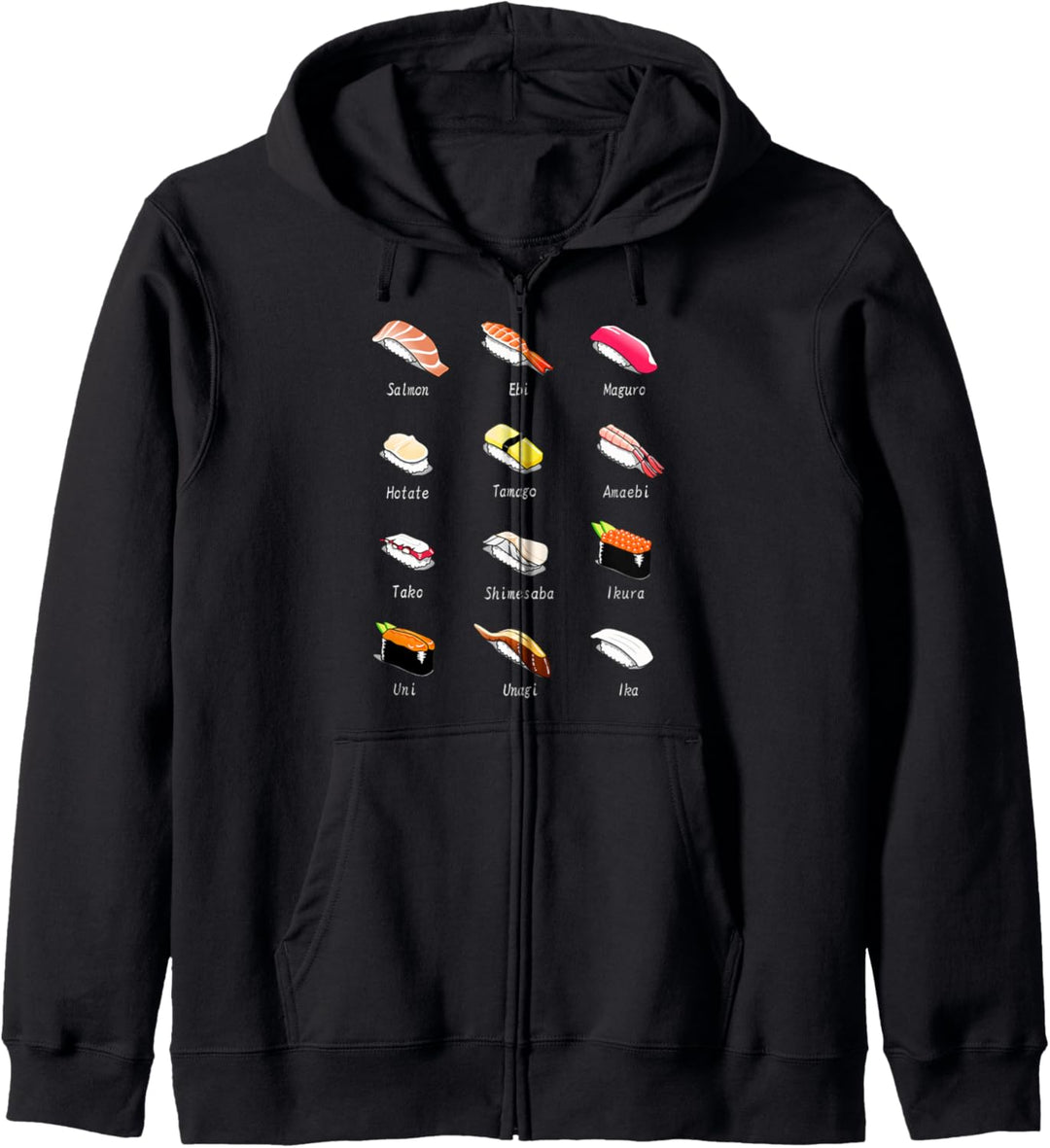 Favorite Graphic SUSHI Shirt – Nigiri Salmon Ebi Maguro Tako Kapuzenjacke