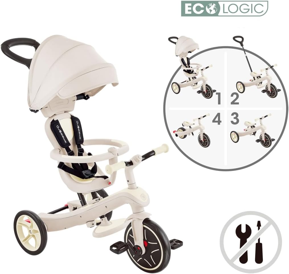 Globber Explorer Trike 4in1 ECO – Kinderwagen, Dreirad und Laufrad, 10/8,5 Zoll, TPR-Sitz, höhenvers