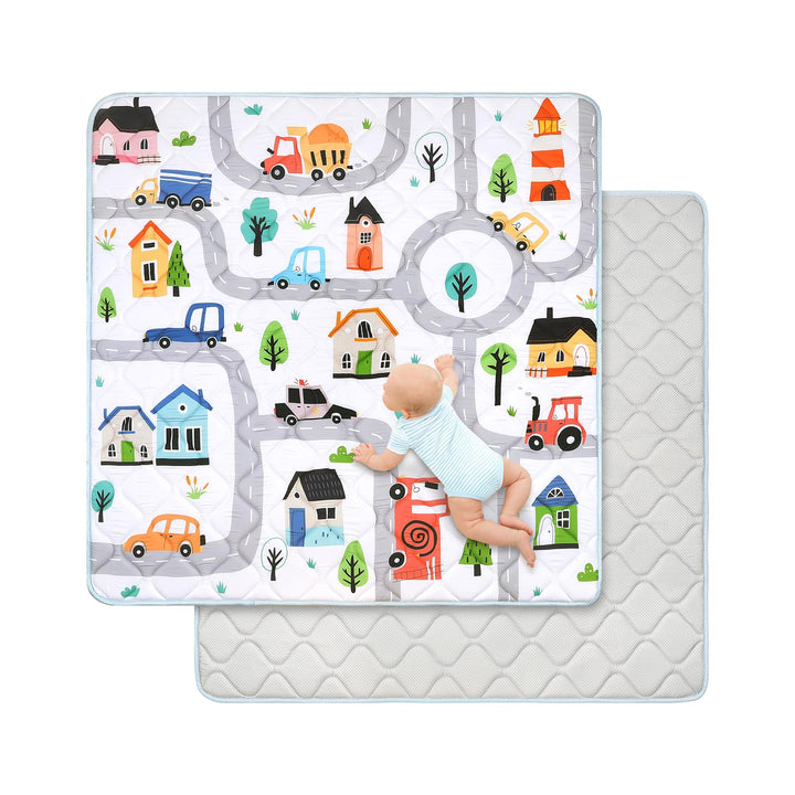 Spielmatte Baby 127×127cm mit Rutschfest, Extra Dicke 2cm Weiche Krabbelmatte Baby, Faltbar Krabbeld