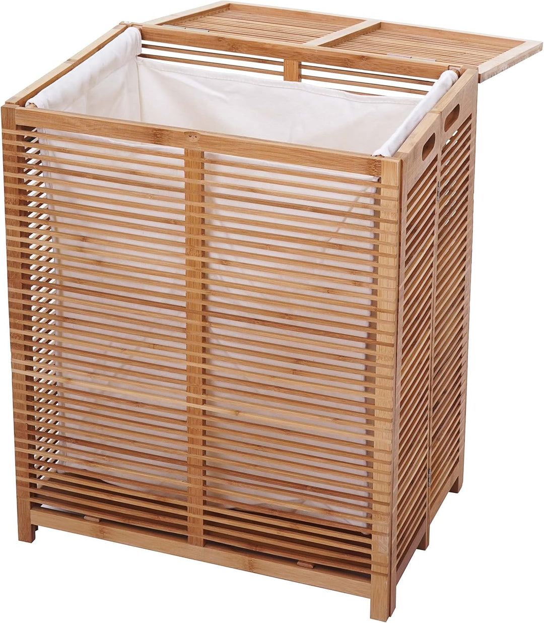Wäschetruhe HWC-B18, Wäschebox Wäschekorb Wäschesammler, Bambus 61x50x35cm