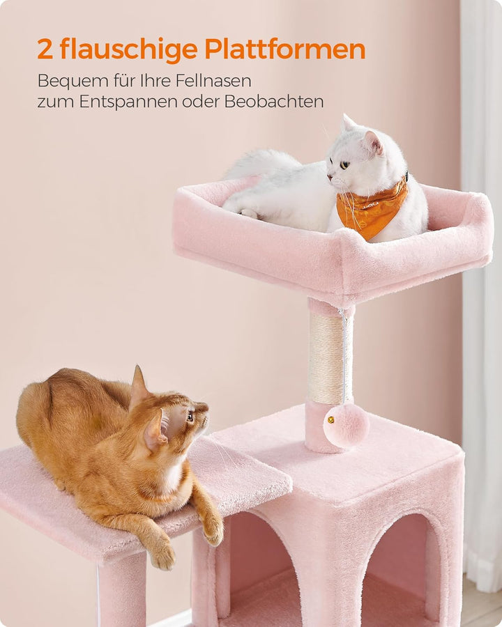 Feandrea Kratzbaum, 143 cm hoch, Katzenbaum, mehrstöckiges Katzenhaus, mit 4 Kratzsäulen, 2 Plattfor