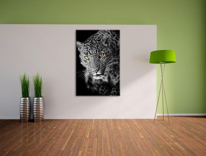 Dark prächtig anmutiger Leopard schwarz/weiss Format: 100x70auf Leinwand, XXL riesige Bilder fertig