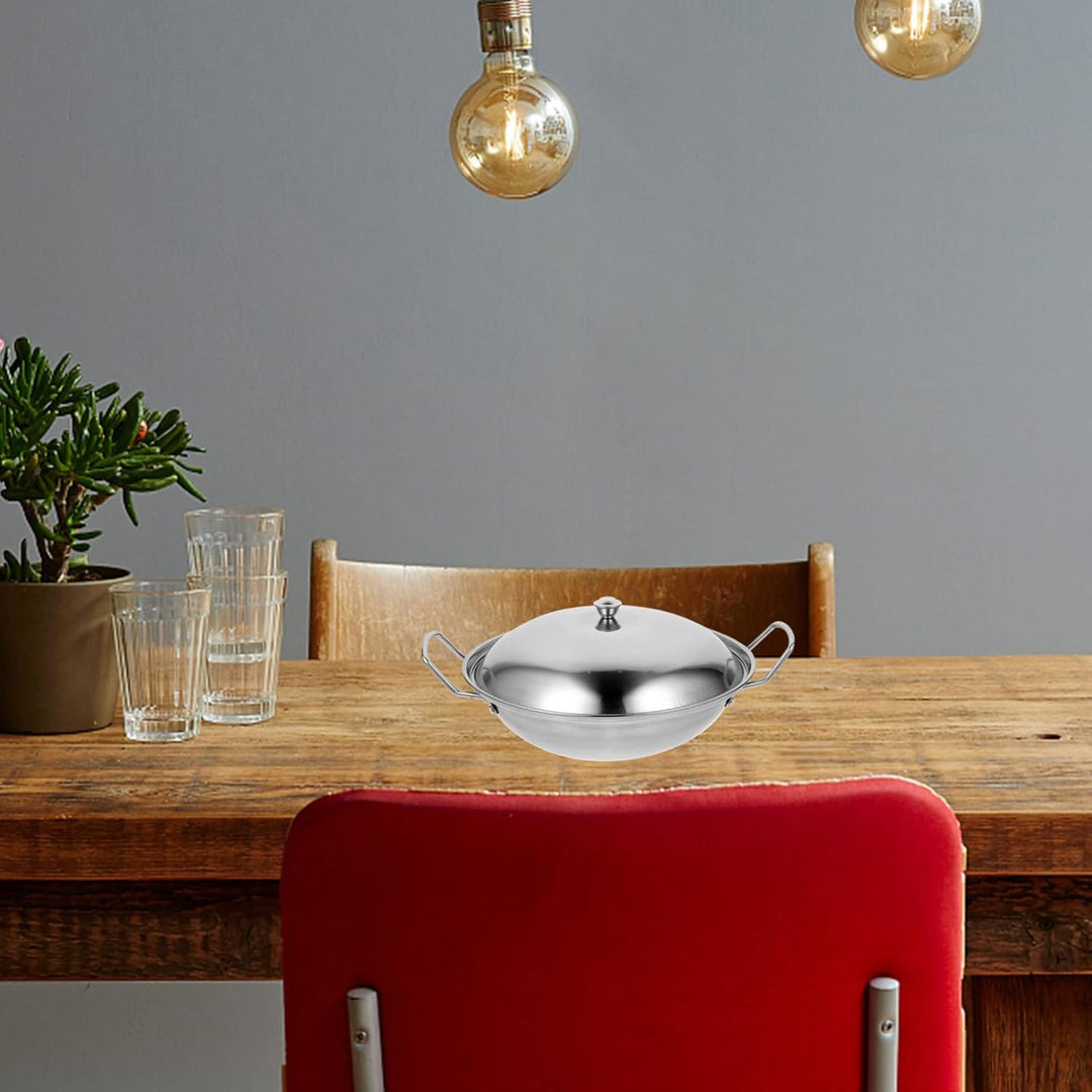 1 Set Mini Edelstahl Wok Pfanne Mit Griff Deckel, Suppentöpfe Küchenkochgeschirr Für Gasinduktion Od