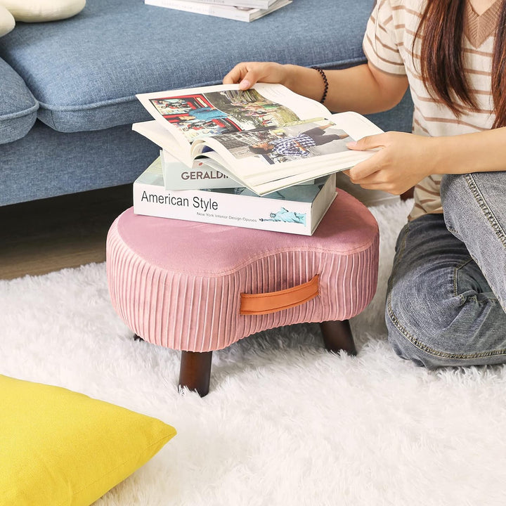 YMYNY Fusshocker, Sitzbank mit Griff, Gebogener Tritthocker mit weichem Sitzkissen, Gepolsterter Hoc