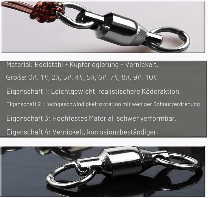 Ball Bearing Wirbel Geschweisst Ringe, Wallerwirbel Meereswirbel Salzwasserfest Spaltring Angelausrü