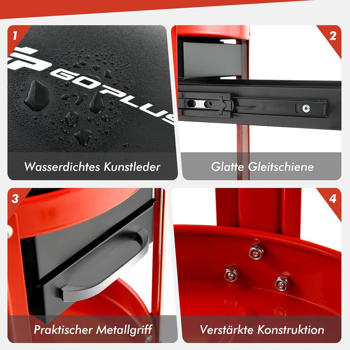 COSTWAY Werkstatthocker, 150 kg belastbar, Werkstattsitz mit 2 Schubladen & Dosenhaltern & Ablage &