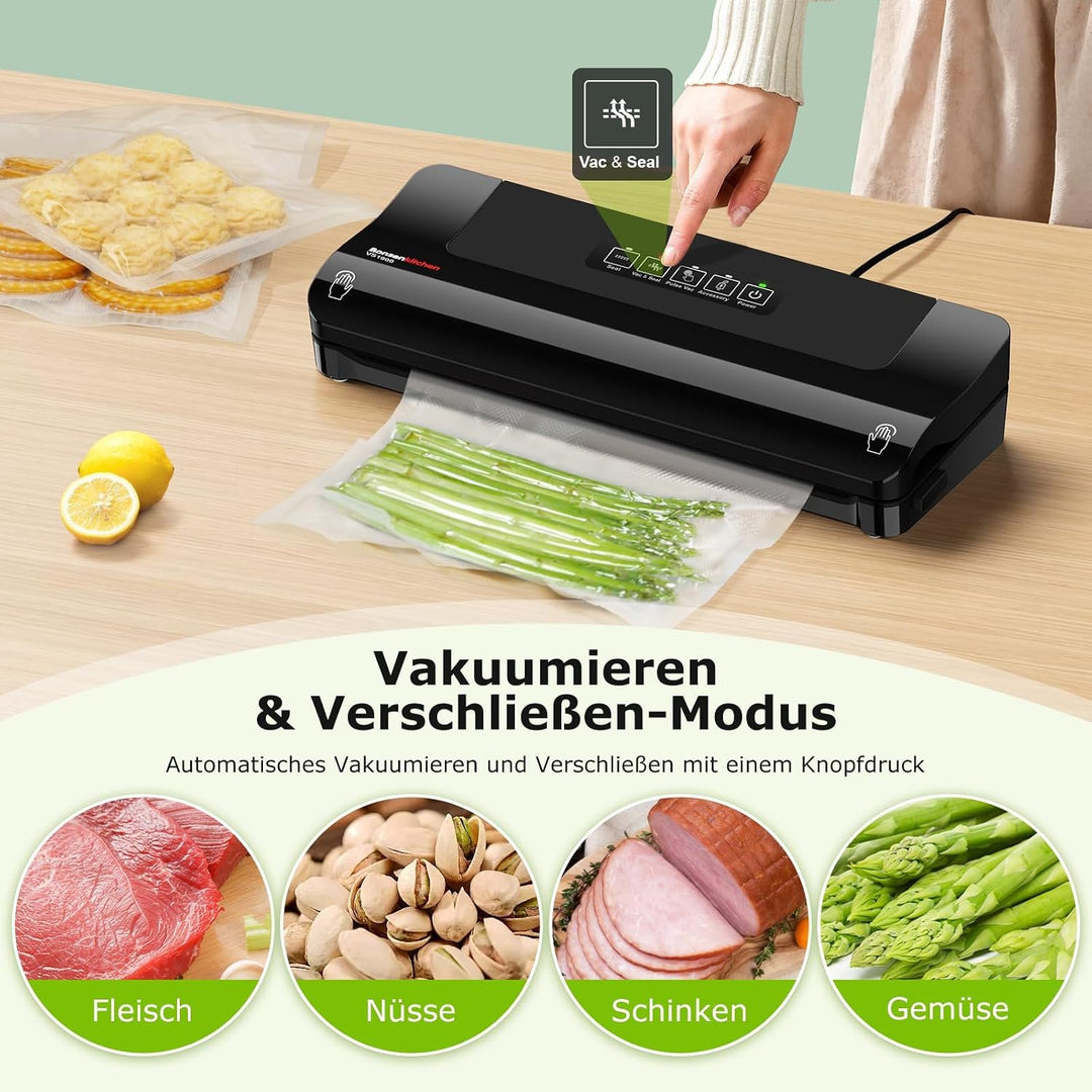 Vakuumiergerät, Multifunktions-Vakuumierer mit 50 Vakuumbeutel und 1 Vakuumrolle, Eingebautem Cutter