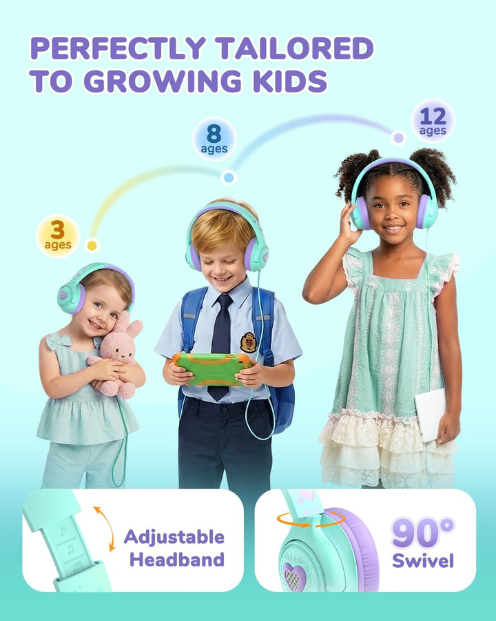 iClever kopfhörer Kinder,85 dBA Sicherer Klang,Faltbarer Over-Ear 3.5 mm kopfhörer Kinder mit Kabel,