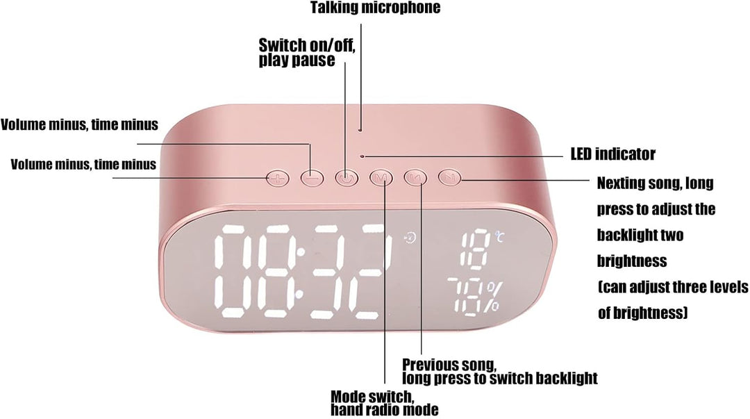 Digitaler Wecker, 2200 MAh UKW-Radio, Multifunktionswecker, mit Bluetooth-Lautsprecher, mit Externer