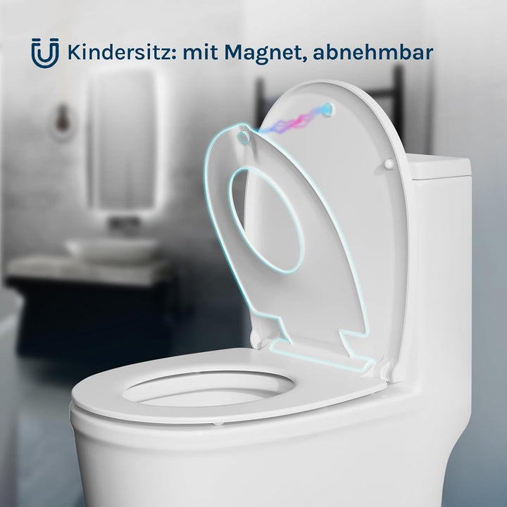 WOLTU WC Sitz Familien, Toilettensitz Kinder magnetisch, Toilettendeckel mit Absenkautomatik, Schnel
