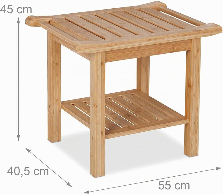 Relaxdays Badhocker aus Bambus, extra Ablagefläche &amp; Griffe, HxBxT: 45 x 55 x 40,5 cm, Stauraum in F