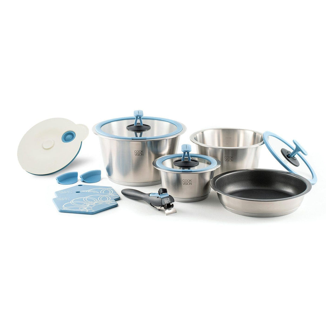 cookvision Starter-Topf-Set 13-tlg. 3x Edelstahltöpfe für alle Herdarten, 3x Glasdeckel, 1x Pfannen,