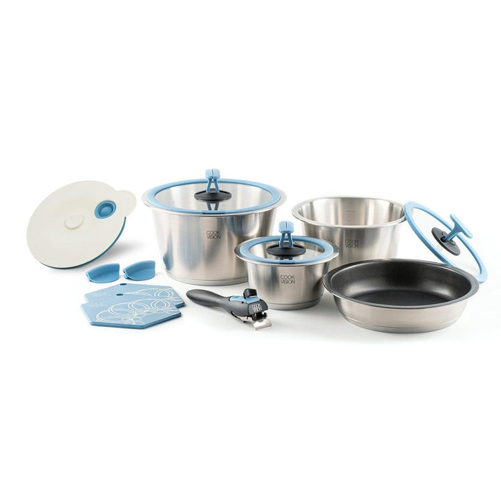 cookvision Starter-Topf-Set 13-tlg. 3x Edelstahltöpfe für alle Herdarten, 3x Glasdeckel, 1x Pfannen,